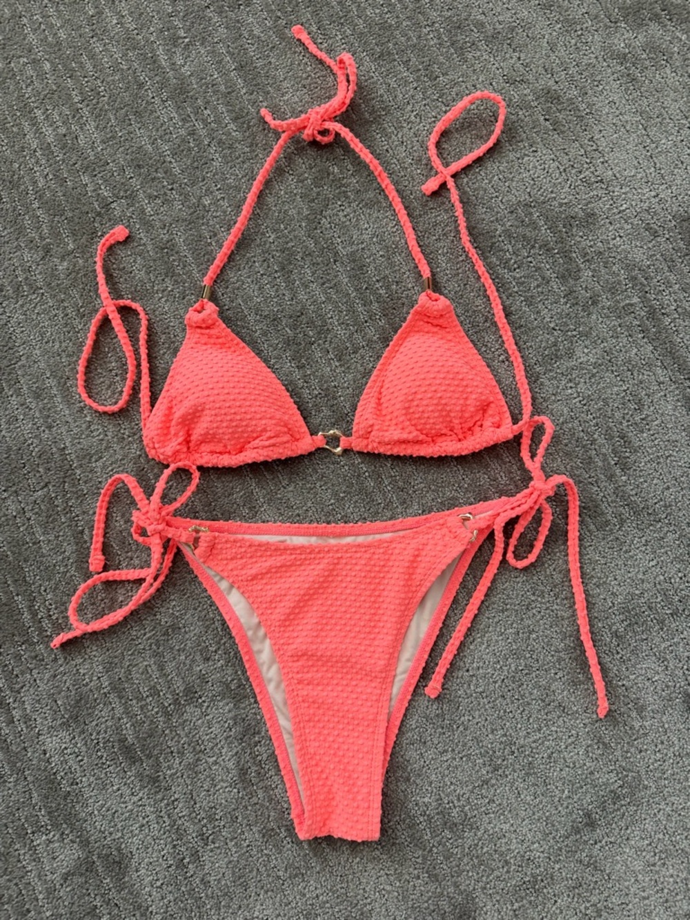 Cupshe Coral Pink Textured Triangle String Bikini